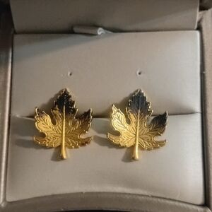 Gold Toned and Black Leaf Earrings